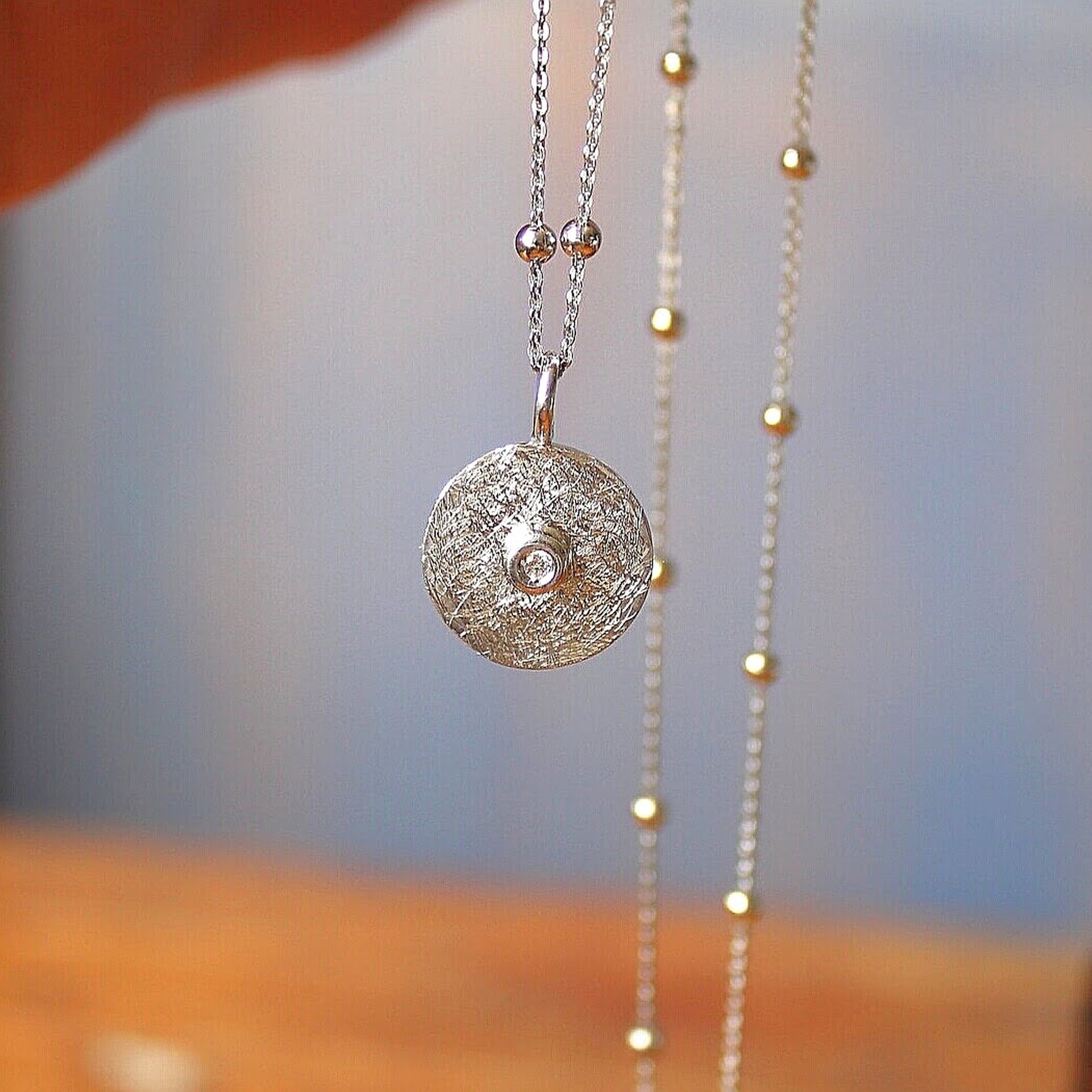 Colgante Quer plata y Diamante cadena bolitas