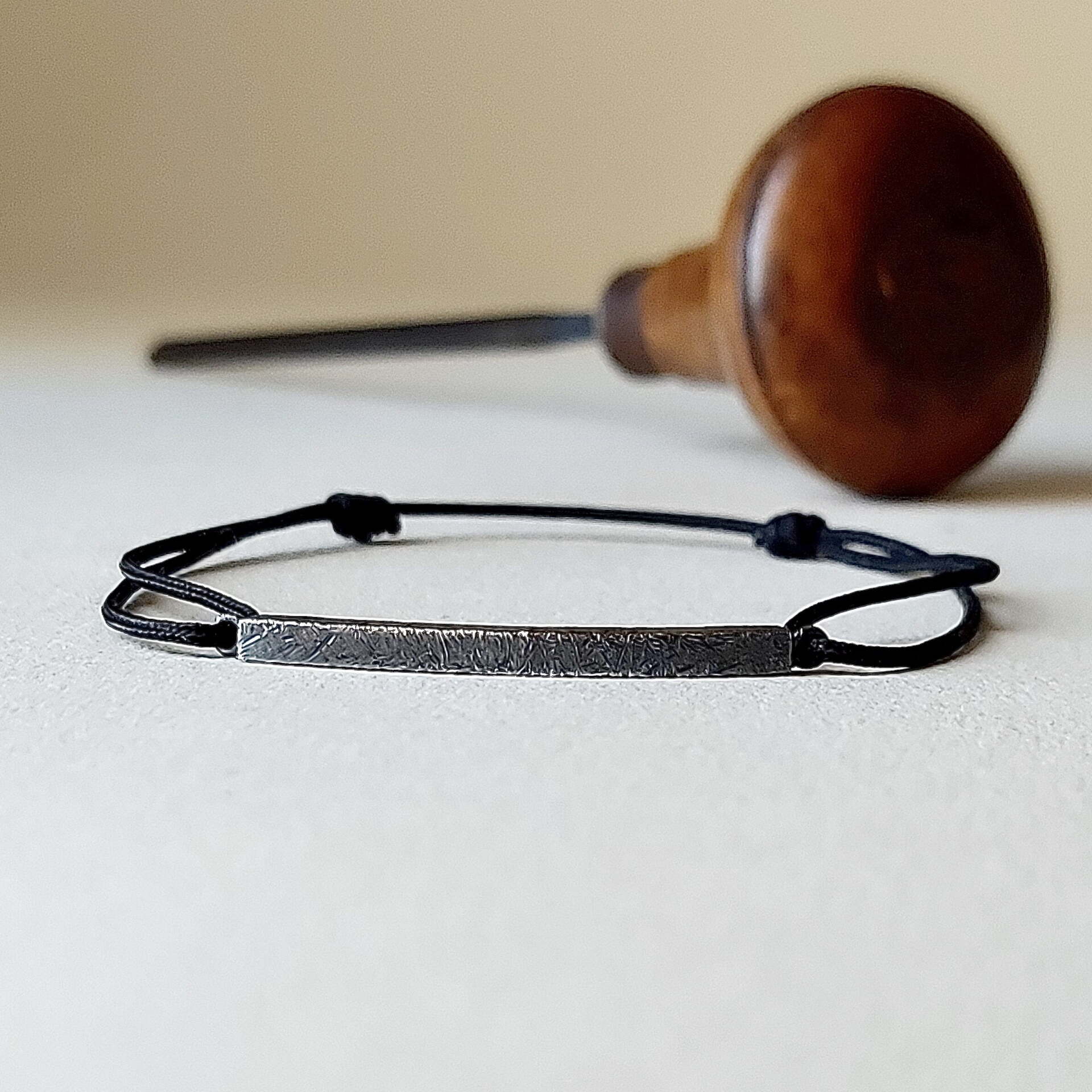 Joyas hechas a mano Pulsera Rusk BLACK Plata con Cordón