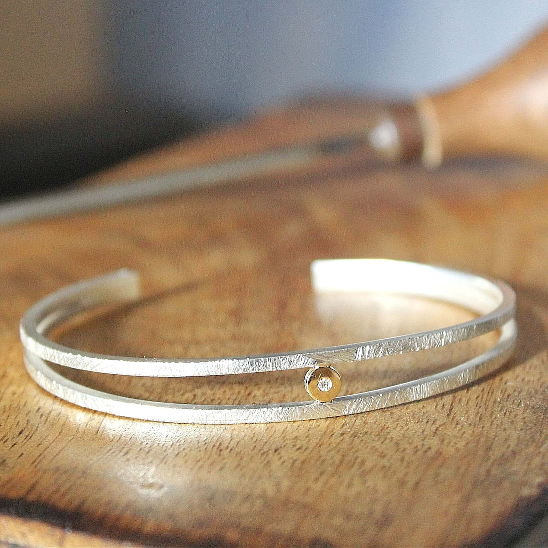 Joyas artesanales Pulsera Arsenda Oro, Diamante y Plata