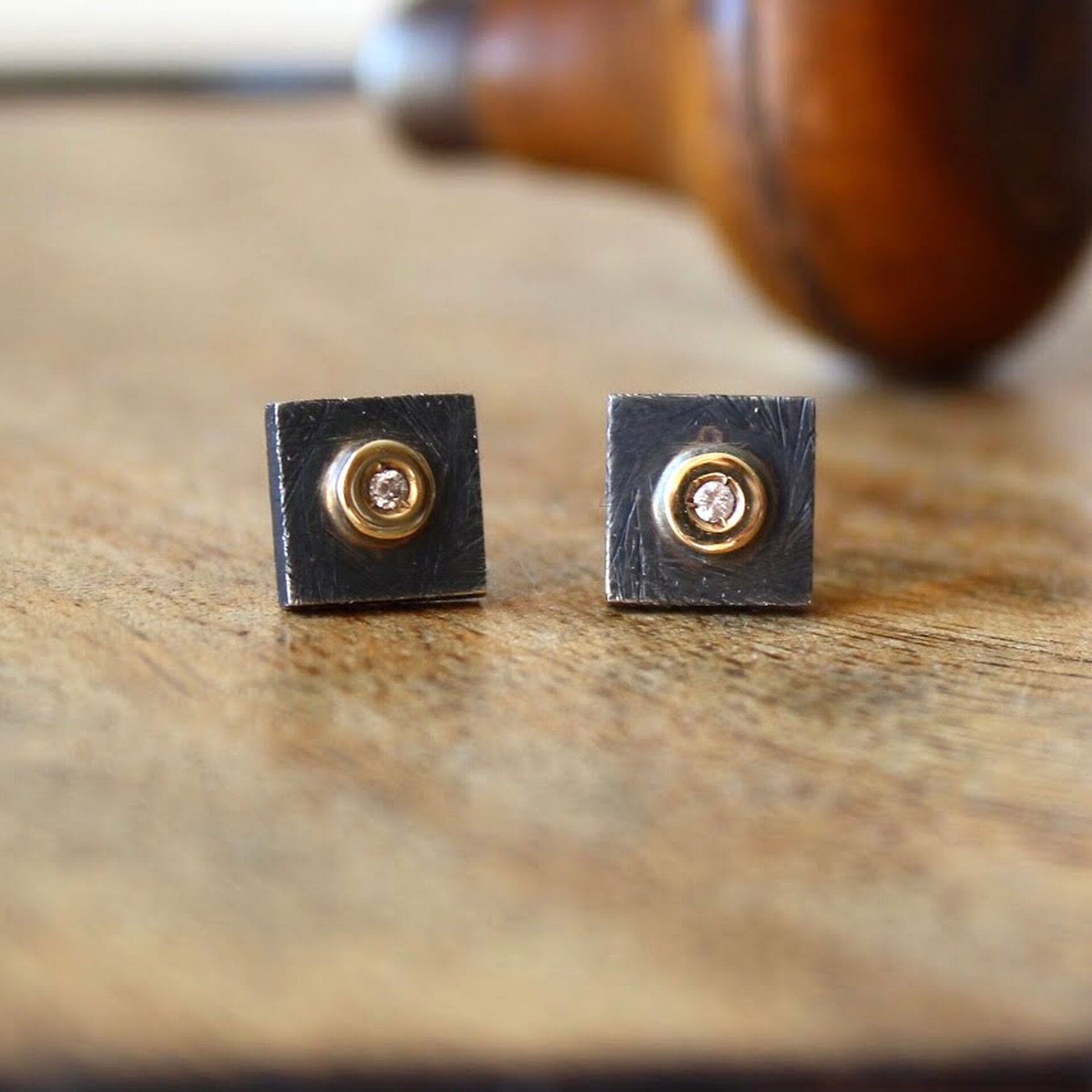 Joyas artesanales Pendientes Arsenda Black Oro, Plata y Diamante