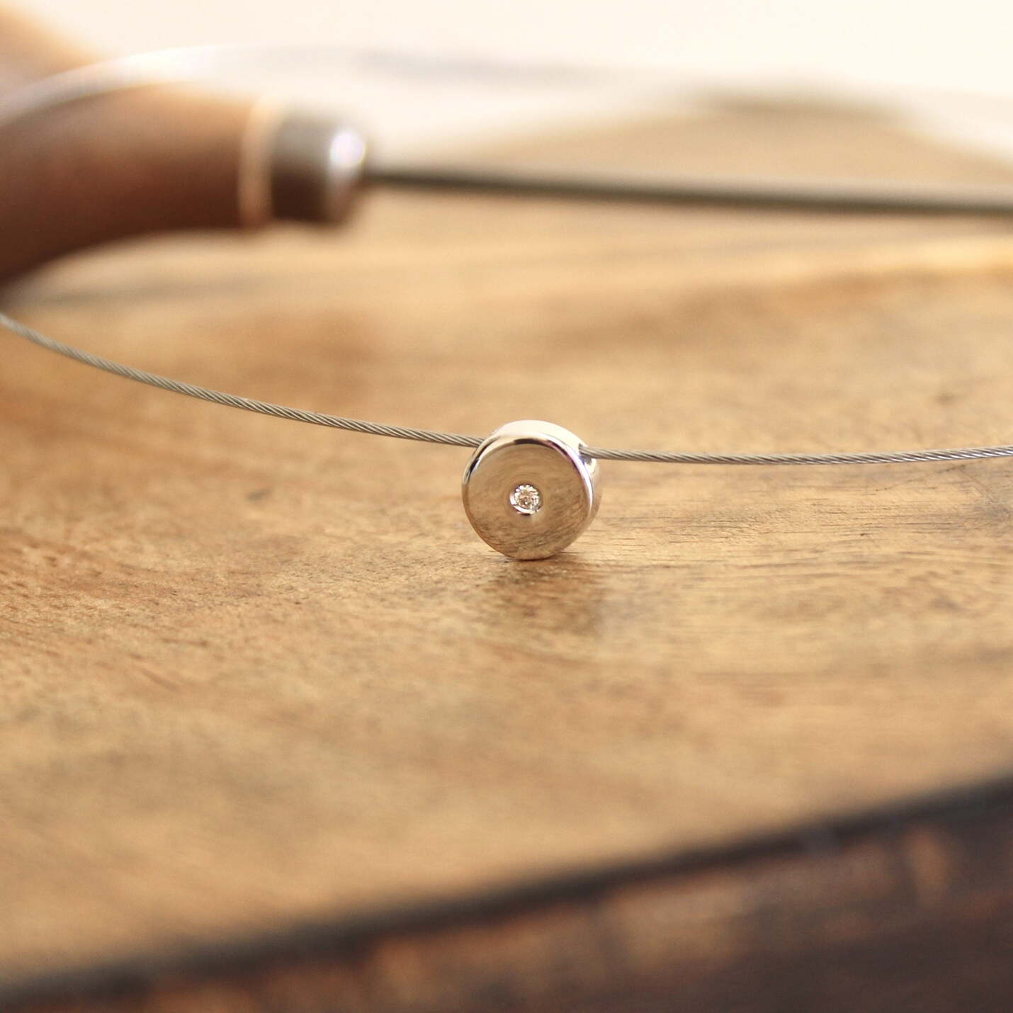 Joyas artesanales Gargantilla Button Diamante y Plata